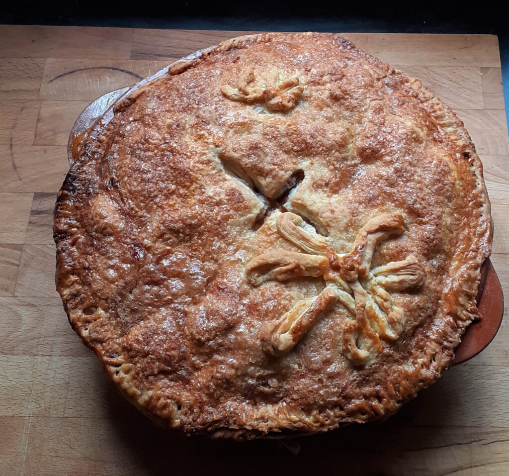 An apple pie just out the oven