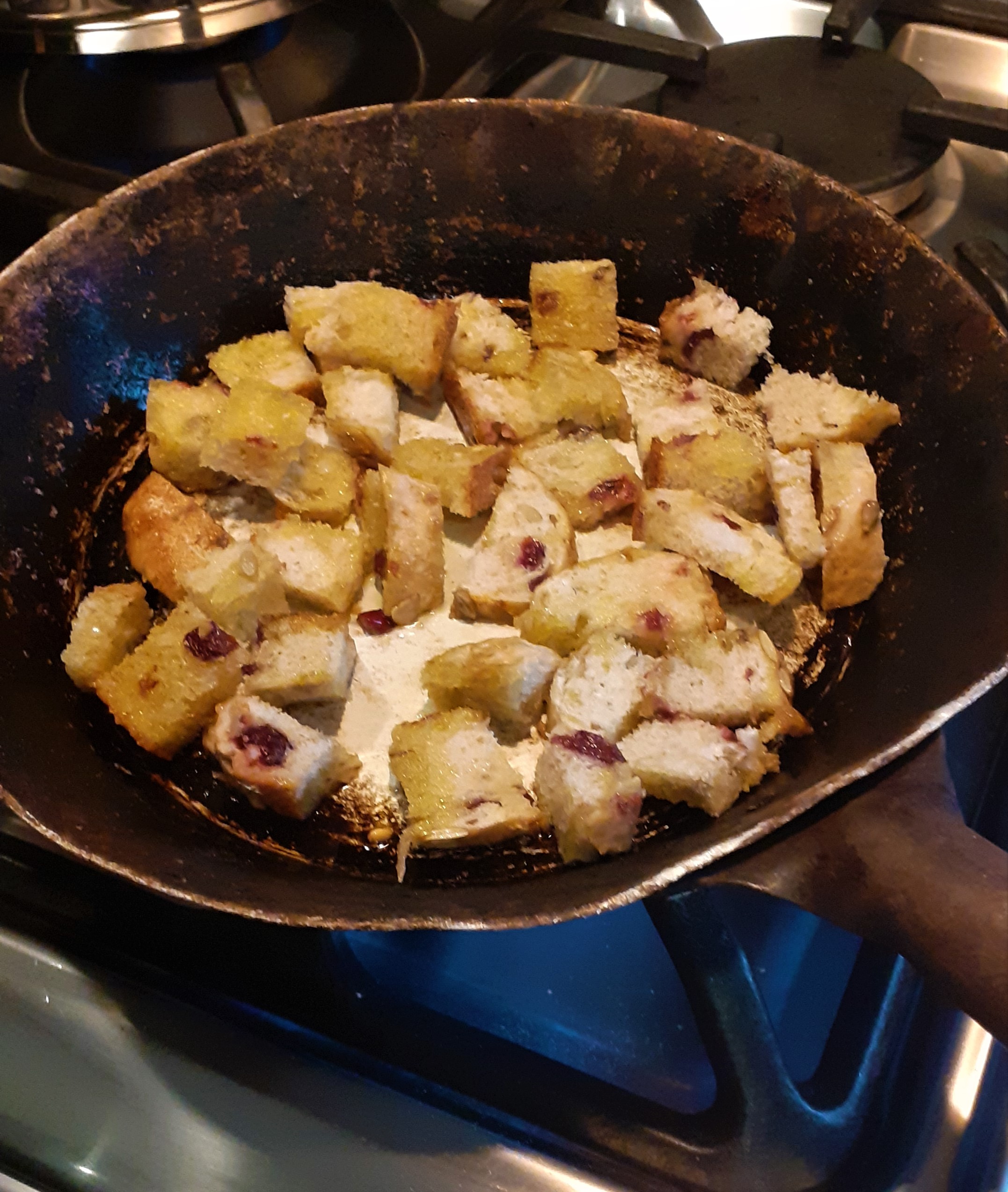 making croutons for the soup